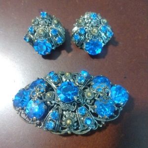 Gorgeous Antique 1900's Victorian Sapphire Blue Pin/Brooch Earings